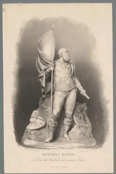 Beeld van Andreas Hofer met vlag