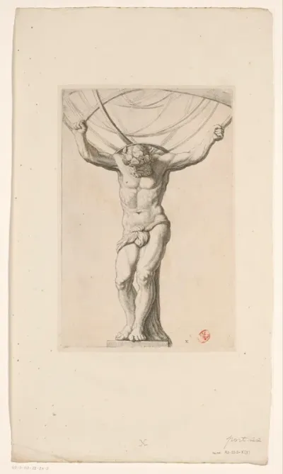 Beeld van Atlas op de achtergevel van het Stadhuis op de Dam