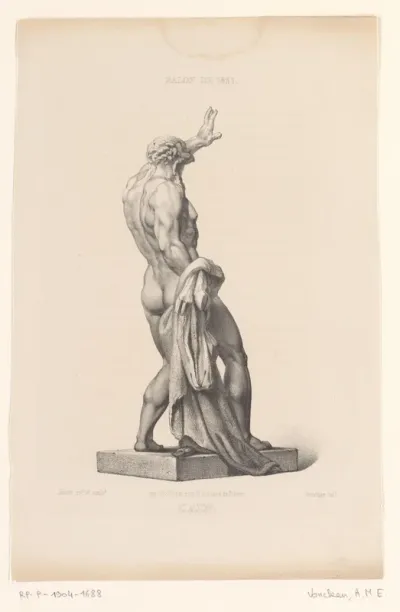 Beeld van Caïn met opgeheven arm