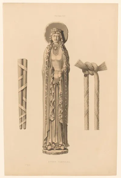 Beeld van Clothilde, koningin van de Franken en architecturale ornamenten