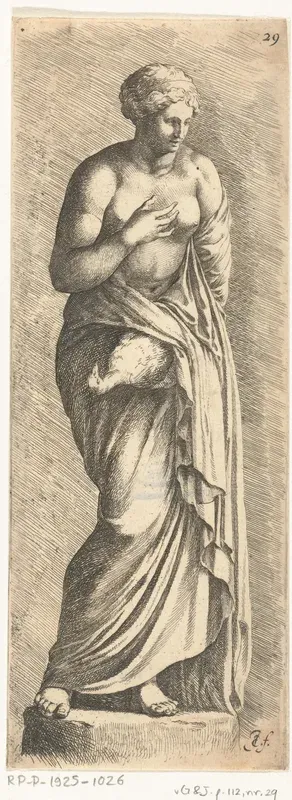 Beeld van een vrouw met een vogel in haar hand