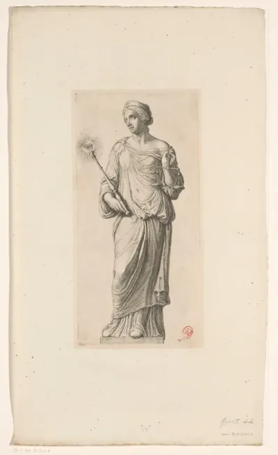 Beeld van Justitia (Gerechtigheid) op de voorgevel van het Stadhuis op de Dam