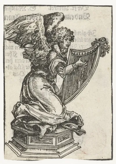 Beeld van knielende engel met harp
