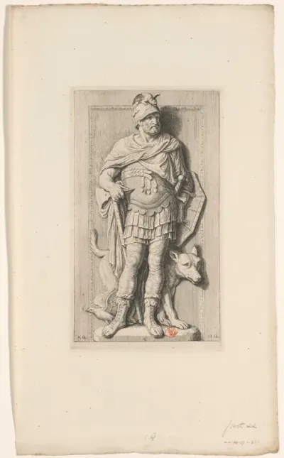 Beeld van Mars in de westelijke galerij van het Stadhuis op de Dam