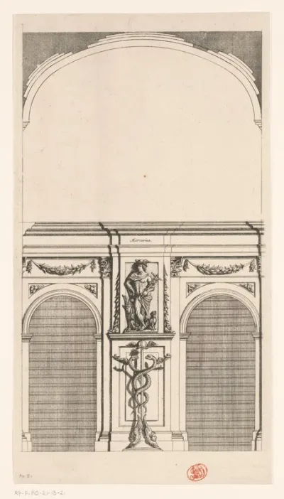 Beeld van Mercurius in de zuidelijke galerij van het Stadhuis op de Dam