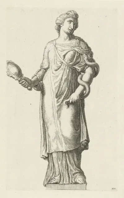 Beeld van Prudentia (Voorzichtigheid) op de voorgevel van het Stadhuis op de Dam