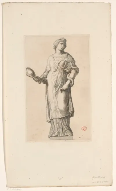 Beeld van Prudentia (Voorzichtigheid) op de voorgevel van het Stadhuis op de Dam