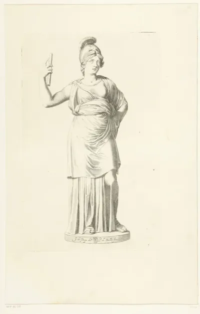 Beeld van staande vrouw met helm