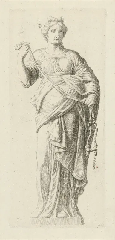 Beeld van Temperantia (Gematigdheid) op de achtergevel van het Stadhuis op de Dam