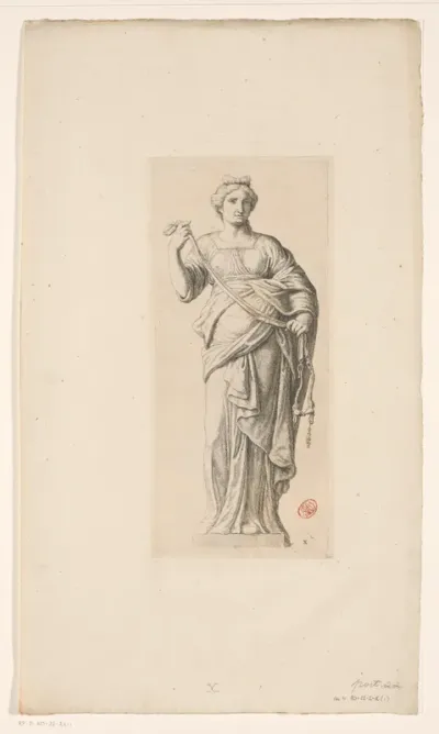 Beeld van Temperantia (Gematigdheid) op de achtergevel van het Stadhuis op de Dam