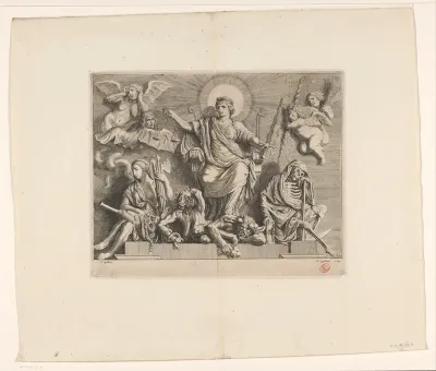 Beeldengroep met allegorie op de Gerechtigheid aan de westzijde van de Burgerzaal in het Stadhuis op de Dam