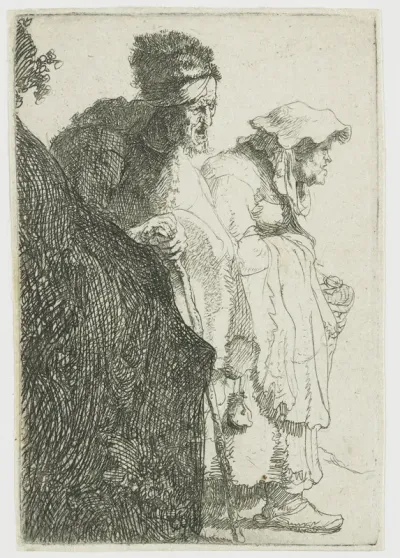 Beggar Man and Woman behind a Bank