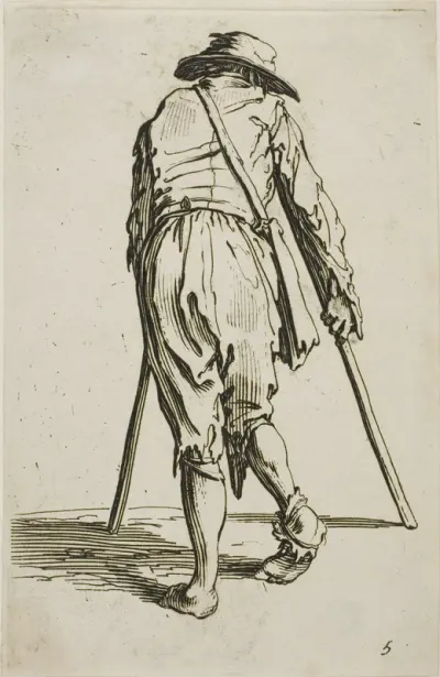 Beggar on Crutches and Wearing a Hat, seen from Back, plate five from The Beggars