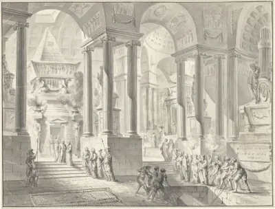 Begrafenis in een gefantaseerd klassicistisch interieur