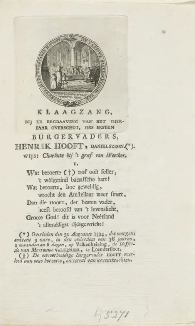 Begrafenis van en klaagzang voor Hendrik Danielsz. Hooft, 1794