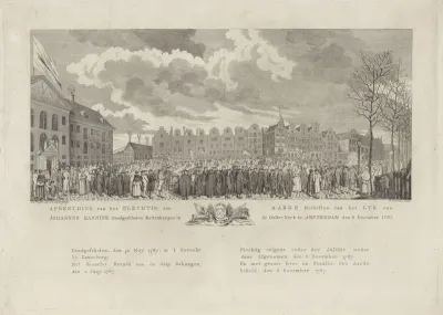 Begrafenisstoet van Johannes Rannink op het Kattenburgerplein te Amsterdam