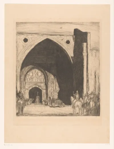 Begroeting van de sultan onder een poort