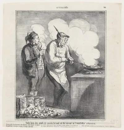 Behold the broken eggs, the question is whether the omelette will come out well, from 'News of the day,' published in "Le Charivari"