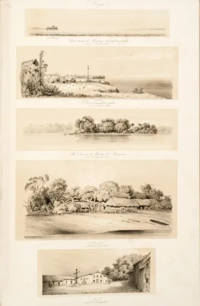 Bei Guará den Xingú aufwärts geschen den 2tec December 1842 - Blick den Xingú aufw6arts rechts in der Ferne die Ponta de Tapará den 2ten December 1842 - Rio Tucurui den 3ten Decembr. 1842 - Bivouac von 3ten. Zum 4ten. Decembr. 1842