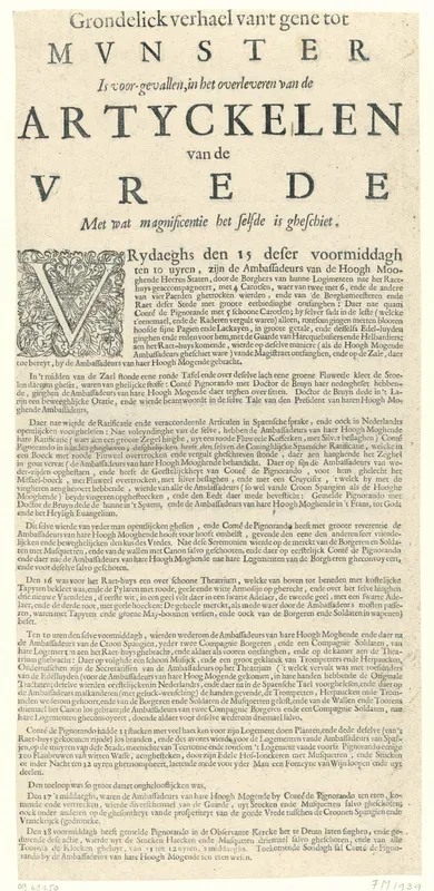 Bekendmaking van de vrede gesloten te Münster, 1648