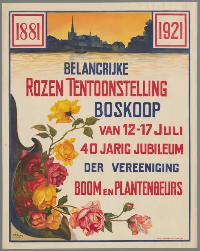Belangrijke rozententoonstelling Boskoop van 12-17 juli 40 jarig jubileum der Vereeniging Boom en Plantenbeurs 1881-1921
