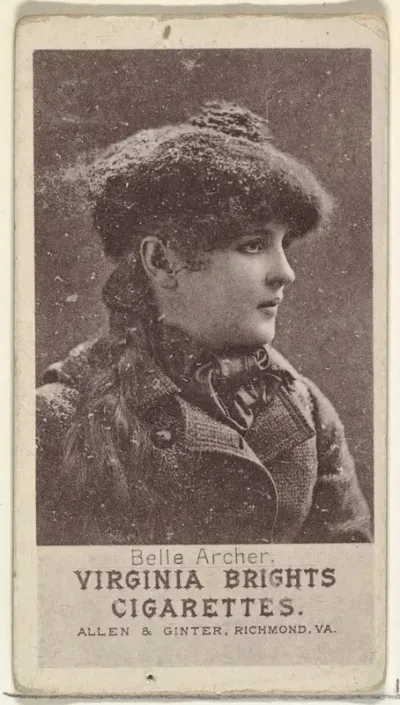Belle Archer, from the Actresses series (N67) promoting Virginia Brights Cigarettes for Allen & Ginter brand tobacco products