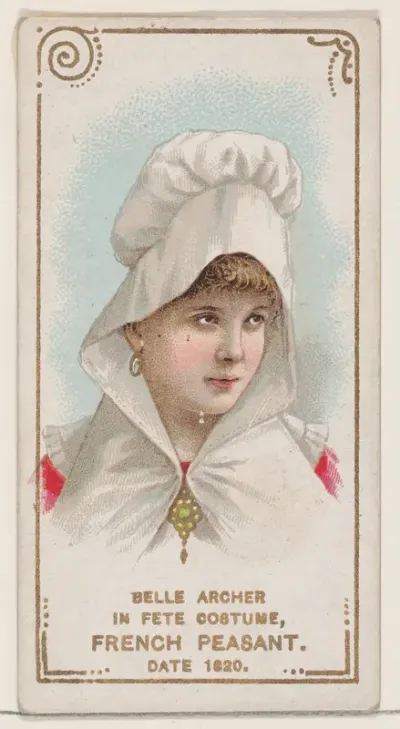 Belle Archer in Fete Costume of French Peasant of 1820, from the set Actors and Actresses, First Series (N70) for Duke brand cigarettes