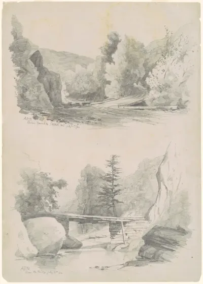 Below Fawn's Leap, Catskill Mountains; and Above the Bridge