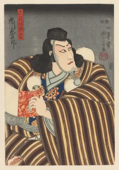Benkei met schriftrol in zijn handen