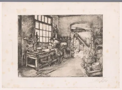Bereider van kleuren aan het werk in een atelier