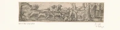 Berenjacht met een beer die een boom in klimt
