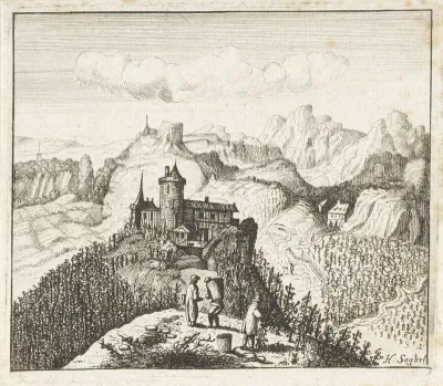 Bergachtig landschap met druivenplukkers