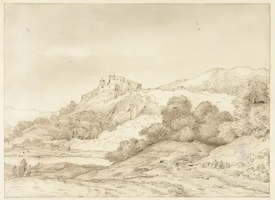 Bergachtig landschap met een kasteel op een heuvel