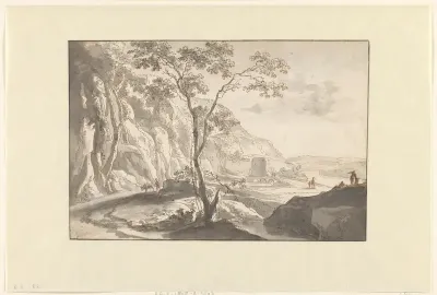 Bergachtig landschap met figuren