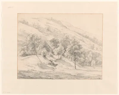 Bergachtig landschap met huis tussen bomen