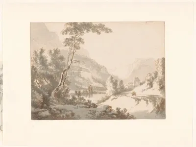 Bergachtig landschap met kasteel