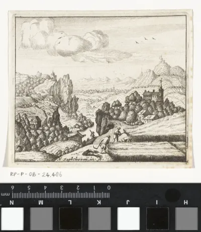 Bergachtig landschap met oogsters