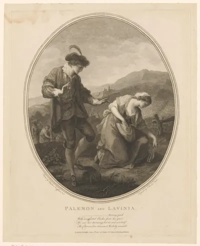 Bergachtig landschap met Palemon en Lavinia
