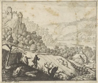 Bergachtig landschap met ploeger