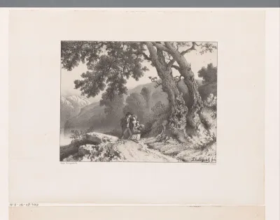 Bergachtig landschap met twee figuren