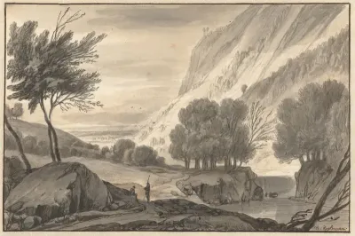 Bergachtig landschap met twee wandelaars