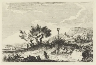 Bergachtig landschap met wandelaars