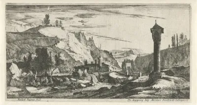 Bergachtig landschap met zuil