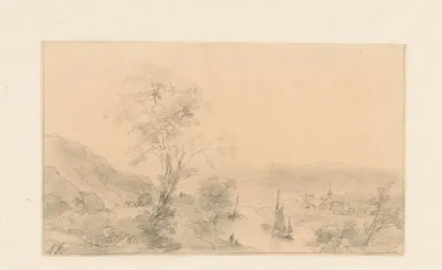 Bergachtige landschap met rivier en dorpje