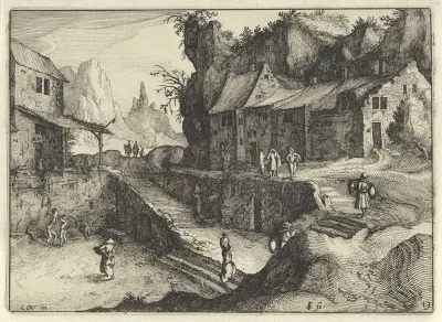 Bergdorp met huizen en trappen