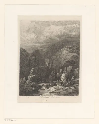 Berglandschap in Berner Oberland met dennenbomen bij een cascade
