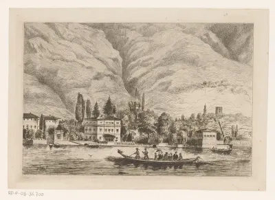 Berglandschap met bebouwde oever