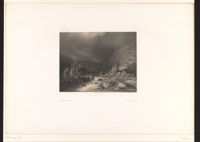 Berglandschap met beek en onweerslucht