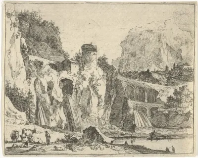 Berglandschap met drie watervallen