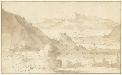 Berglandschap met een meer en een kasteel